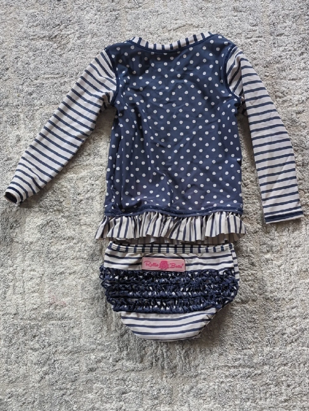 Ruffle Butts Navy & White Polka Dot and Stripe Rashguard Set Size 2T